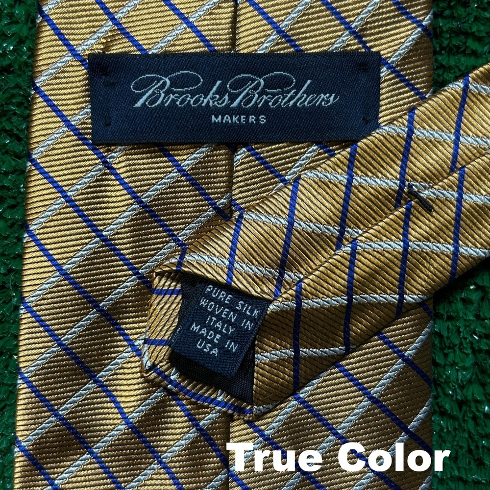 Brooks Brothers Makers Silk Tie Gold Navy Geometric Lattice Grid Made In USA - Picture 4 of 8